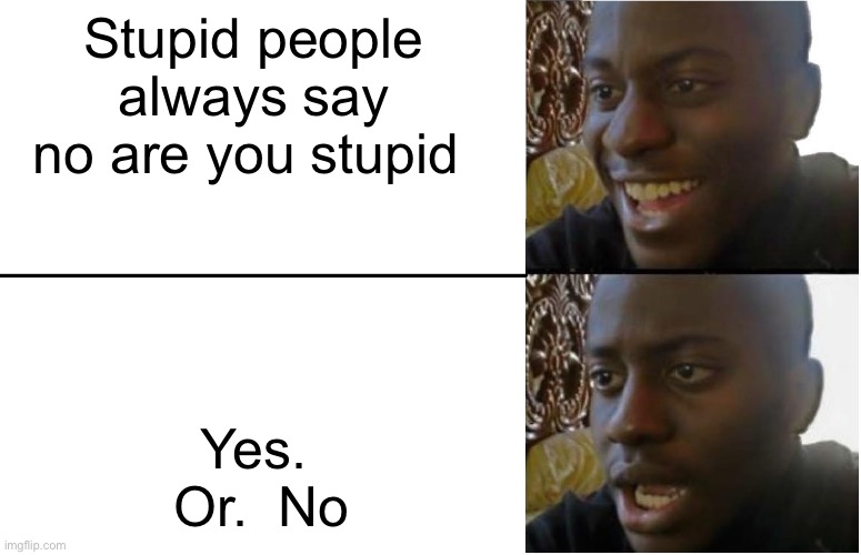 Disappointed Black Guy | Stupid people always say no are you stupid; Yes.  Or.  No | image tagged in disappointed black guy | made w/ Imgflip meme maker