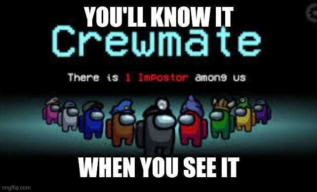 There is 1 imposter among us | YOU'LL KNOW IT WHEN YOU SEE IT | image tagged in there is 1 imposter among us | made w/ Imgflip meme maker