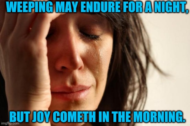 Psalm 30:5 | WEEPING MAY ENDURE FOR A NIGHT, BUT JOY COMETH IN THE MORNING. | image tagged in memes | made w/ Imgflip meme maker