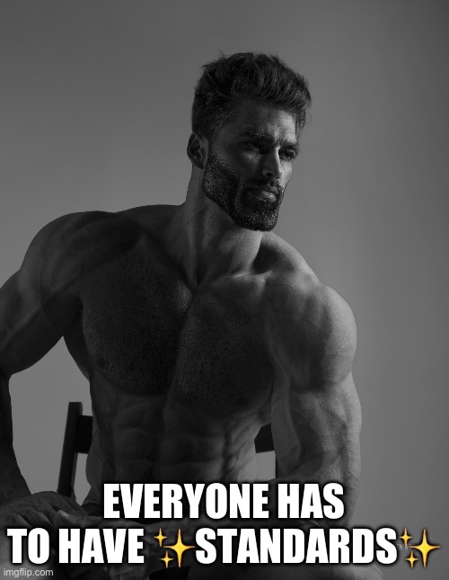 Giga Chad | EVERYONE HAS TO HAVE ✨STANDARDS✨ | image tagged in giga chad | made w/ Imgflip meme maker