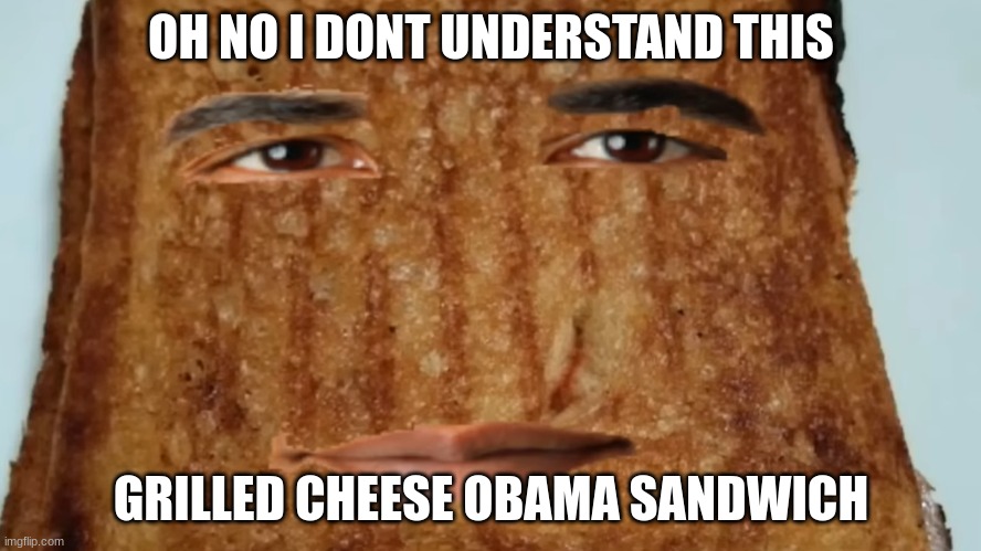 grilled cheese obama sandwich | OH NO I DONT UNDERSTAND THIS; GRILLED CHEESE OBAMA SANDWICH | image tagged in grilled cheese obama sandwich | made w/ Imgflip meme maker