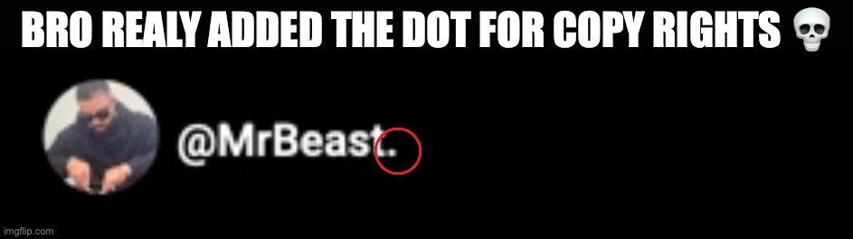 bruh | BRO REALY ADDED THE DOT FOR COPY RIGHTS 💀 | image tagged in funny,mrbeast | made w/ Imgflip meme maker
