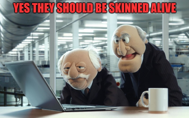 YES THEY SHOULD BE SKINNED ALIVE | image tagged in muppets | made w/ Imgflip meme maker