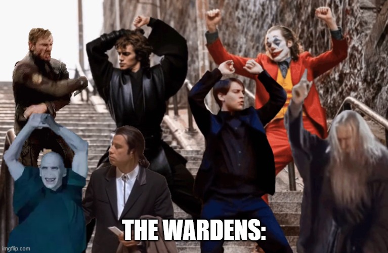 Joker, Tobey, and the crew | THE WARDENS: | image tagged in joker tobey and the crew | made w/ Imgflip meme maker