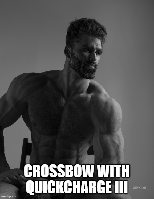 Giga Chad | CROSSBOW WITH QUICKCHARGE III | image tagged in giga chad | made w/ Imgflip meme maker