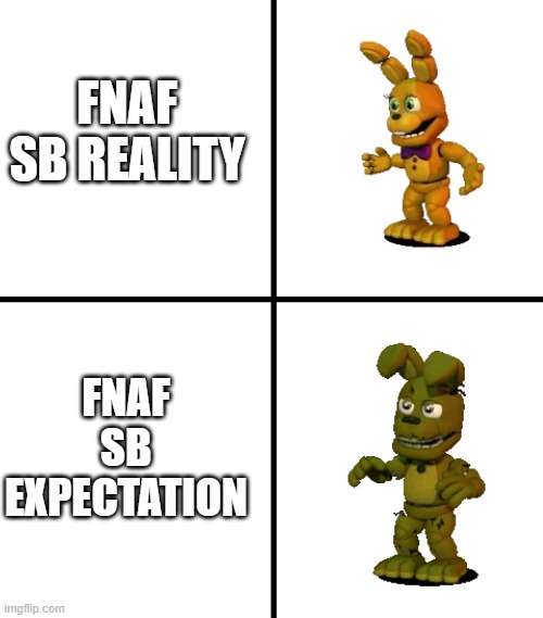 Expectations vs Reality (FNaF World Edit) | FNAF SB REALITY; FNAF SB EXPECTATION | image tagged in expectations vs reality fnaf world edit | made w/ Imgflip meme maker