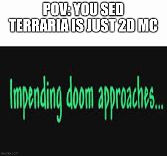 Impending doom approaches | POV: YOU SED TERRARIA IS JUST 2D MC | image tagged in impending doom approaches | made w/ Imgflip meme maker