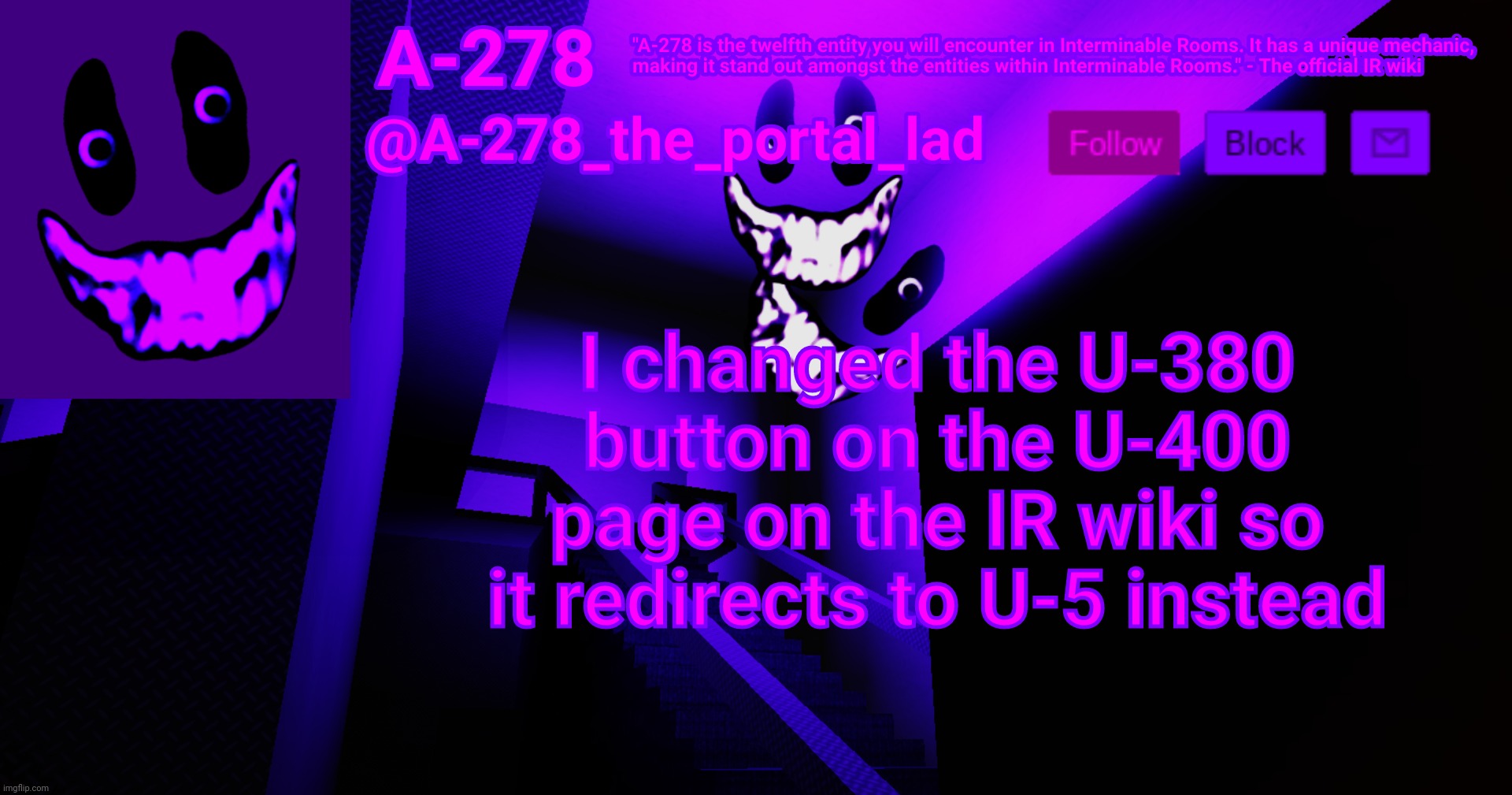 Now we wait for somebody to notice | I changed the U-380 button on the U-400 page on the IR wiki so it redirects to U-5 instead | made w/ Imgflip meme maker