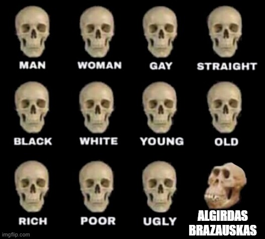 Algirdas Brazauskas skull | ALGIRDAS BRAZAUSKAS | image tagged in idiot skull | made w/ Imgflip meme maker