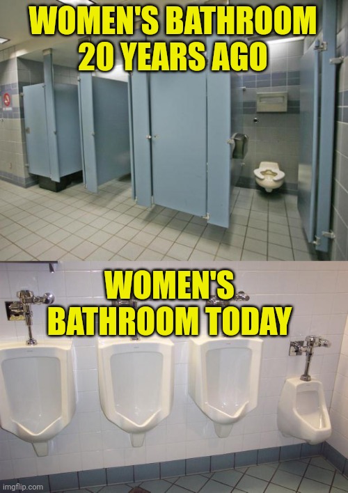 Just keep voting Democrat ladies and you'll be lucky to see an all female bathroom anymore. | WOMEN'S BATHROOM 20 YEARS AGO; WOMEN'S BATHROOM TODAY | image tagged in bathroom stall,men vs women,gender,democrats,liberal hypocrisy,favorites | made w/ Imgflip meme maker