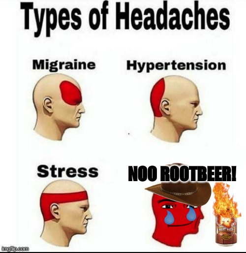 Types of Headaches meme | NOO ROOTBEER! | image tagged in types of headaches meme | made w/ Imgflip meme maker