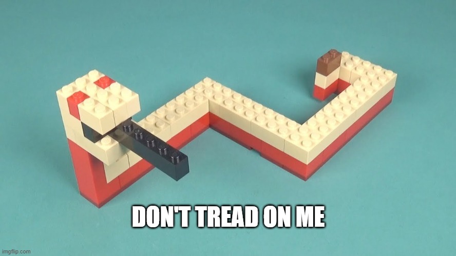 ...or you'll be sorry. | DON'T TREAD ON ME | image tagged in tread,snek,legos | made w/ Imgflip meme maker