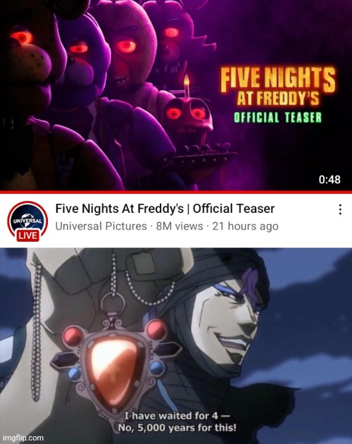 I am excited | image tagged in i have been waiting 5000 years for this,memes,fnaf,movie | made w/ Imgflip meme maker