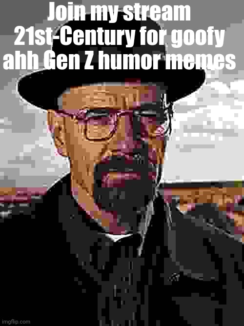 Normally I don't advertise | Join my stream 21st-Century for goofy ahh Gen Z humor memes | image tagged in walter whire,walter white,stream,advertising,random tag i decided to put,another random tag i decided to put | made w/ Imgflip meme maker