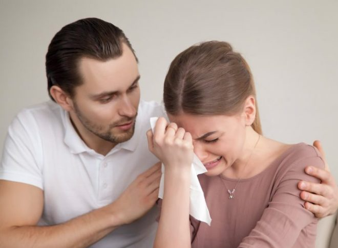 High Quality Man comforts wife Blank Meme Template