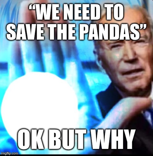 Biden blasted | “WE NEED TO SAVE THE PANDAS”; OK BUT WHY | image tagged in biden blasted | made w/ Imgflip meme maker