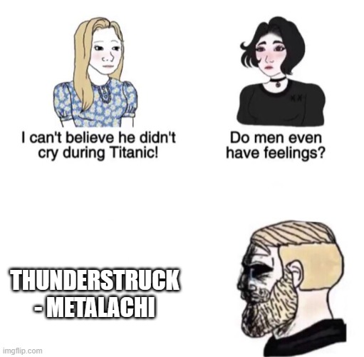Chad crying | THUNDERSTRUCK - METALACHI | image tagged in chad crying | made w/ Imgflip meme maker