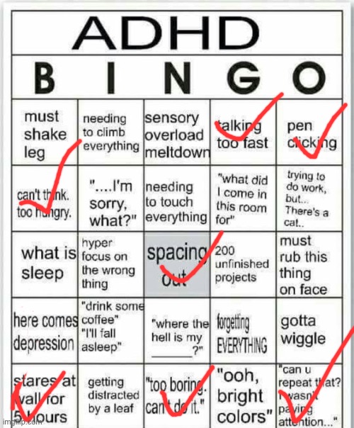 adhd bingo | image tagged in adhd bingo | made w/ Imgflip meme maker