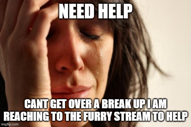 First World Problems | NEED HELP; CANT GET OVER A BREAK UP I AM REACHING TO THE FURRY STREAM TO HELP | image tagged in memes,first world problems | made w/ Imgflip meme maker