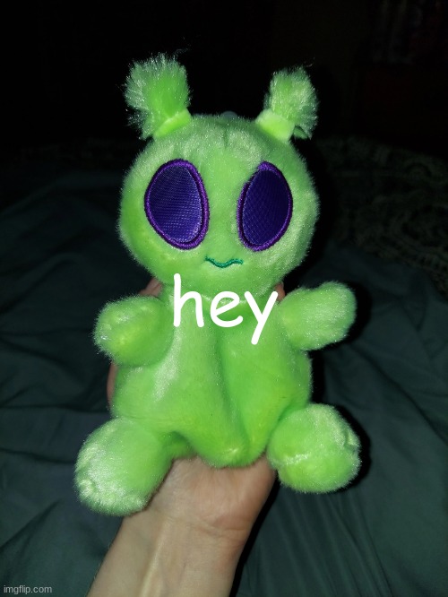 ross the alien plushie | hey | image tagged in ross the alien plushie | made w/ Imgflip meme maker