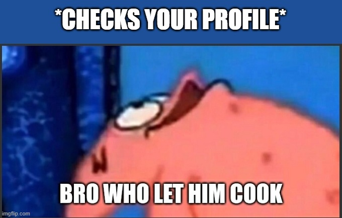 Bro who let him cook | *CHECKS YOUR PROFILE* | image tagged in bro who let him cook | made w/ Imgflip meme maker