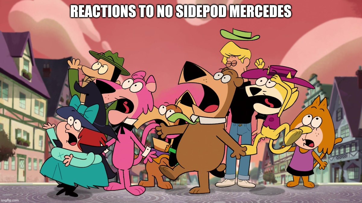 REACTIONS TO NO SIDEPOD MERCEDES | image tagged in mercedes,formula 1,reactions | made w/ Imgflip meme maker