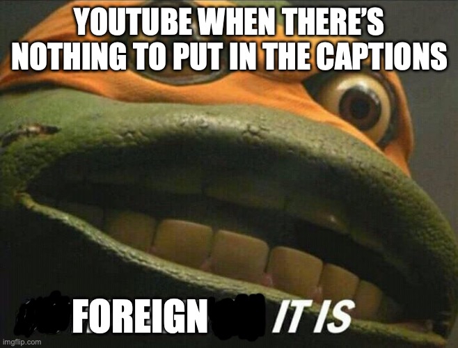 Anyone have this happen | YOUTUBE WHEN THERE’S NOTHING TO PUT IN THE CAPTIONS; FOREIGN | image tagged in cowabunga it is,youtube,relatable,funny | made w/ Imgflip meme maker