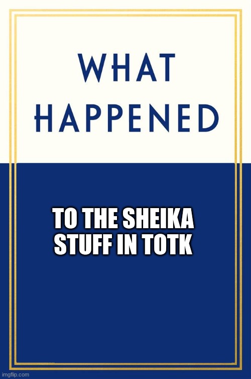 What Happened Blank | TO THE SHEIKA STUFF IN TOTK | image tagged in what happened blank | made w/ Imgflip meme maker