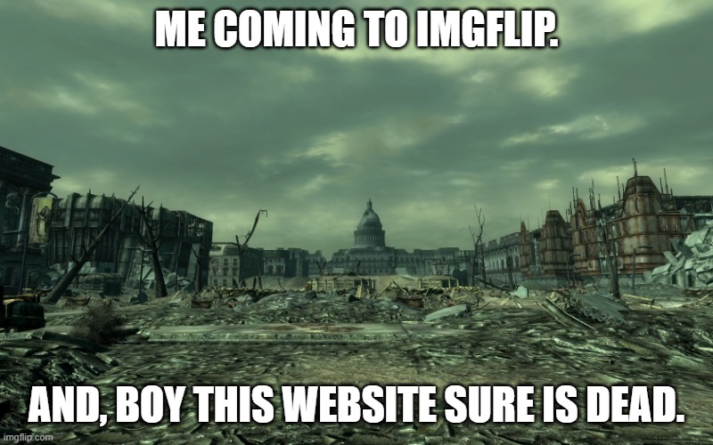 Why is the website dead? | ME COMING TO IMGFLIP. AND, BOY THIS WEBSITE SURE IS DEAD. | image tagged in wasteland | made w/ Imgflip meme maker