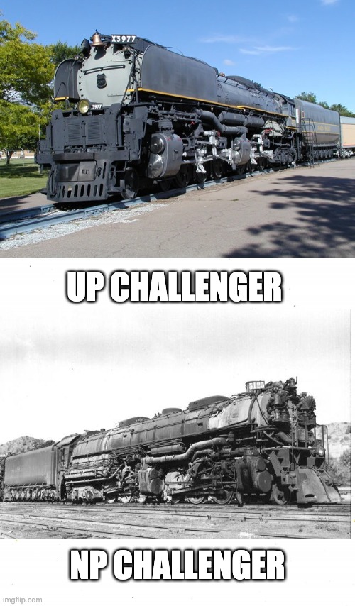 Every Design Has Its Doppelganger | UP CHALLENGER; NP CHALLENGER | image tagged in plain white,doppelgnger,trains | made w/ Imgflip meme maker