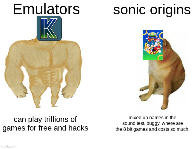 Just use emulator | image tagged in buff doge vs cheems | made w/ Imgflip meme maker