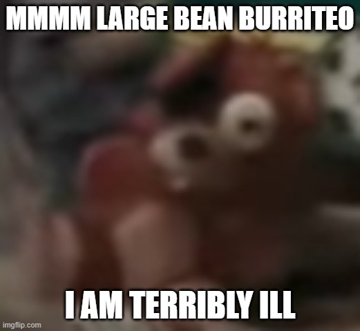 low quality foxy plushie | MMMM LARGE BEAN BURRITEO; I AM TERRIBLY ILL | image tagged in low quality foxy plushie | made w/ Imgflip meme maker