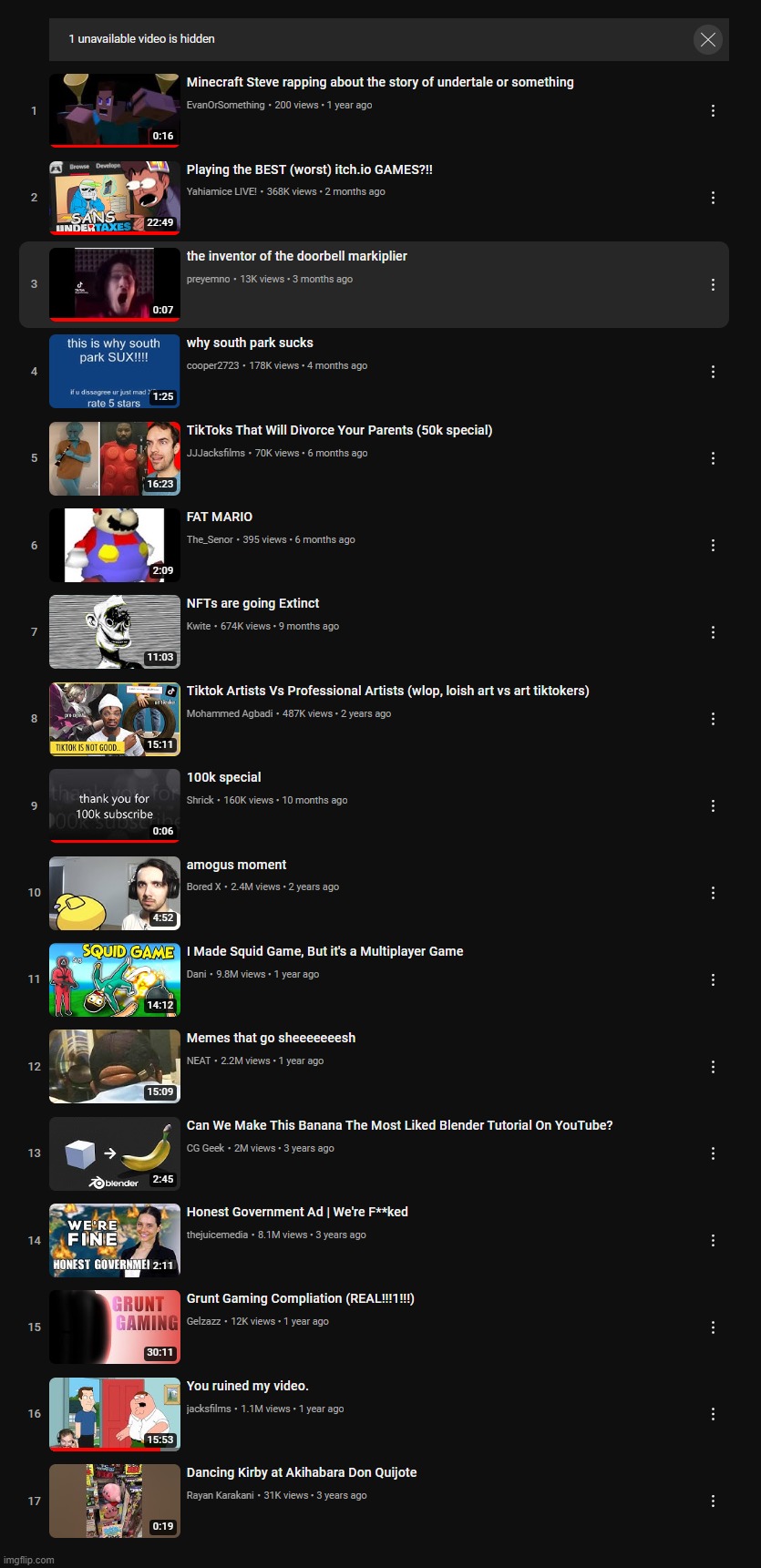 my unhinged liked videos | made w/ Imgflip meme maker