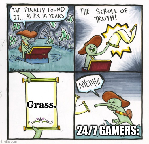 The Scroll Of Truth | Grass. 24/7 GAMERS: | image tagged in memes,the scroll of truth | made w/ Imgflip meme maker