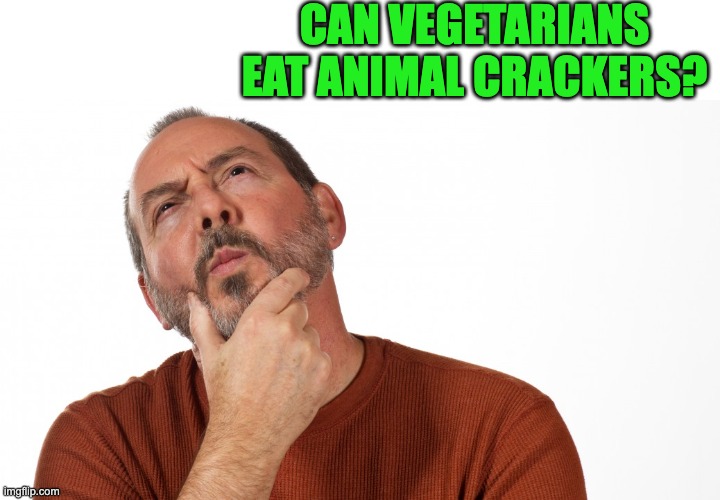 Hmm | CAN VEGETARIANS EAT ANIMAL CRACKERS? | image tagged in hmmm | made w/ Imgflip meme maker
