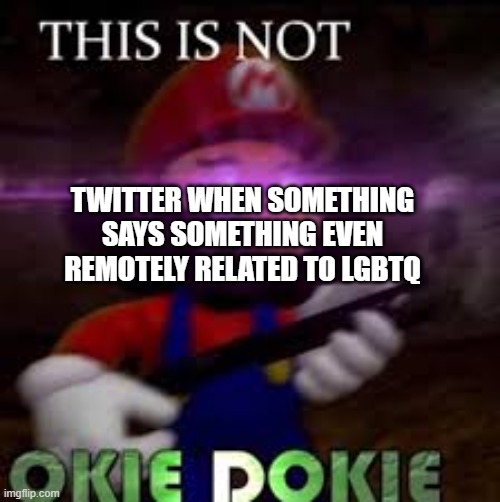 twitter :coffee: | TWITTER WHEN SOMETHING SAYS SOMETHING EVEN REMOTELY RELATED TO LGBTQ | image tagged in this is not okie dokie | made w/ Imgflip meme maker