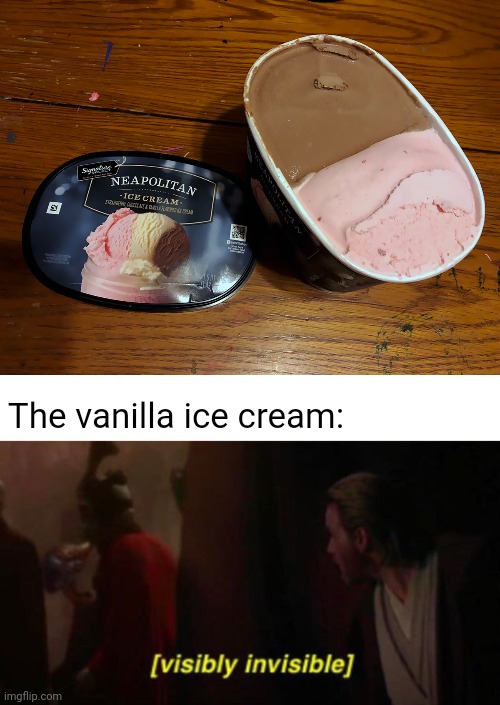 Needs way more vanilla | The vanilla ice cream: | image tagged in visibly invisible,ice cream,you had one job,memes,dessert,fails | made w/ Imgflip meme maker