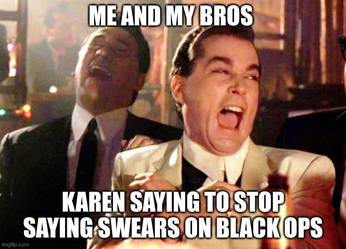 facts | ME AND MY BROS; KAREN SAYING TO STOP SAYING SWEARS ON BLACK OPS | image tagged in memes,good fellas hilarious | made w/ Imgflip meme maker
