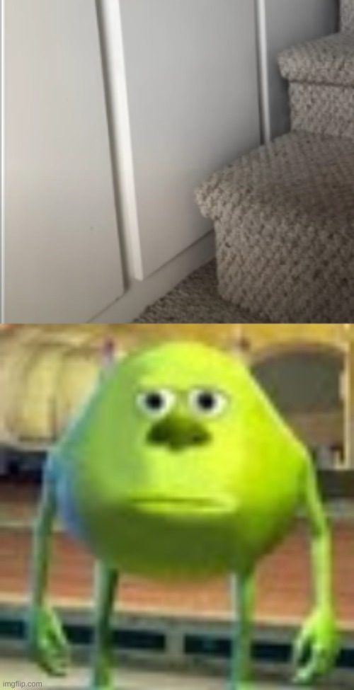stairs block the cabinet... | image tagged in sully wazowski,stairs,you had one job | made w/ Imgflip meme maker