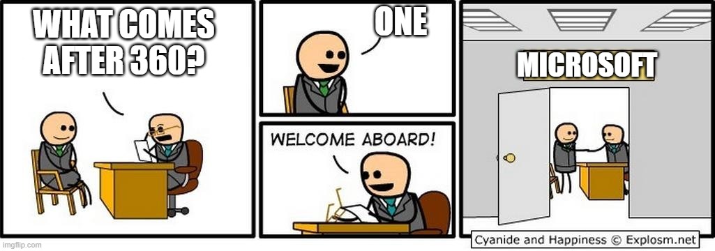 Job Interview | ONE; WHAT COMES AFTER 360? MICROSOFT | image tagged in job interview,xbox | made w/ Imgflip meme maker