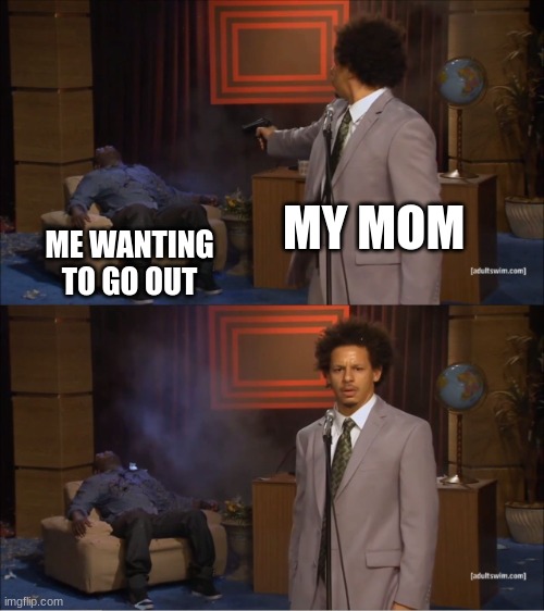 lol fr | MY MOM; ME WANTING TO GO OUT | image tagged in memes,who killed hannibal | made w/ Imgflip meme maker