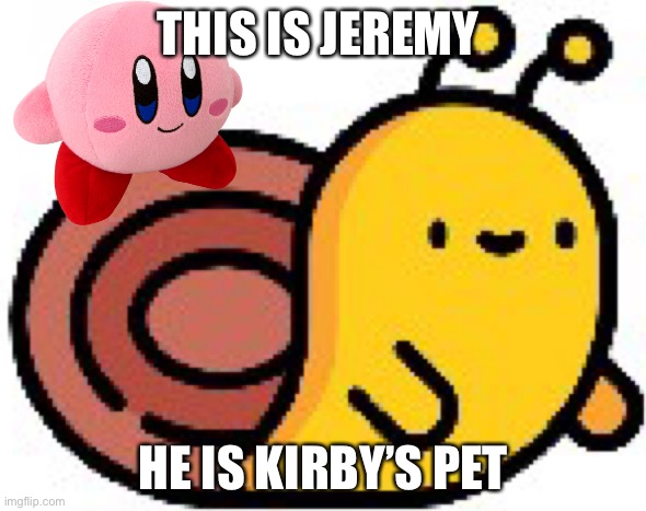 Jeremy the snail | THIS IS JEREMY; HE IS KIRBY’S PET | image tagged in kirby | made w/ Imgflip meme maker