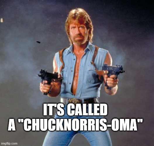 Chuck Norris Guns Meme | IT'S CALLED A "CHUCKNORRIS-OMA" | image tagged in memes,chuck norris guns,chuck norris | made w/ Imgflip meme maker