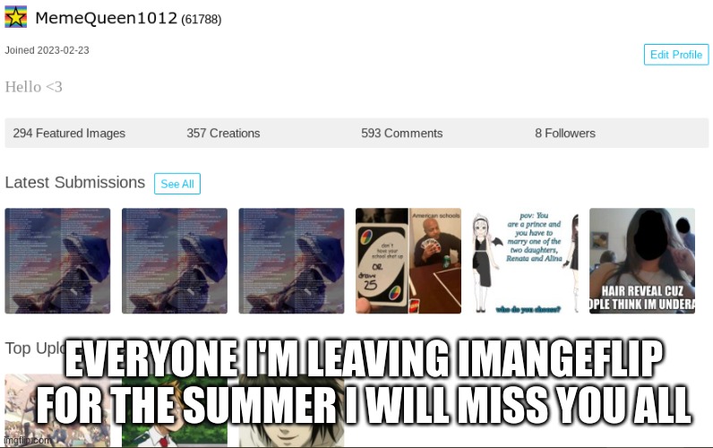 EVERYONE I'M LEAVING IMANGEFLIP FOR THE SUMMER I WILL MISS YOU ALL | image tagged in disaster girl | made w/ Imgflip meme maker