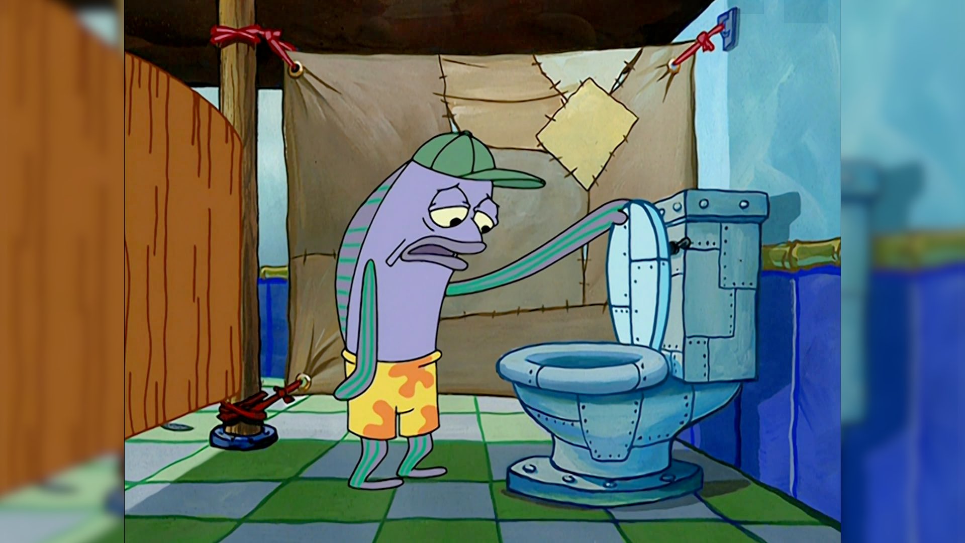 High Quality "OH THATS REAL NICE" SpongeBob fish looking in toilet Blank Meme Template