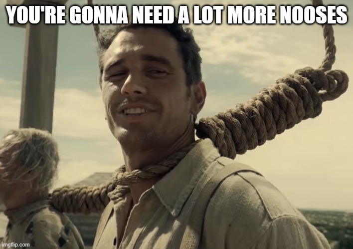 first time | YOU'RE GONNA NEED A LOT MORE NOOSES | image tagged in first time | made w/ Imgflip meme maker