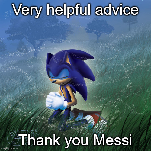 praying sonic | Very helpful advice Thank you Messi | image tagged in praying sonic | made w/ Imgflip meme maker