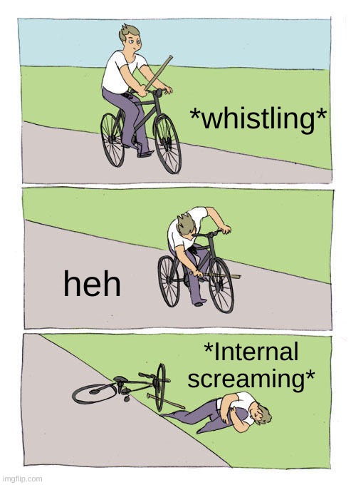 S C R E A M | *whistling*; heh; *Internal screaming* | image tagged in memes,bike fall | made w/ Imgflip meme maker