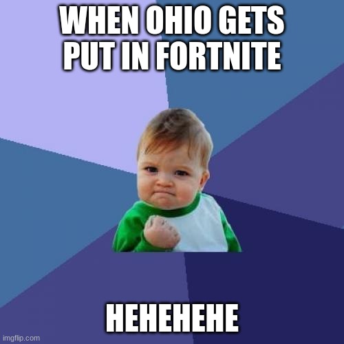 Success Kid | WHEN OHIO GETS PUT IN FORTNITE; HEHEHEHE | image tagged in memes,success kid | made w/ Imgflip meme maker