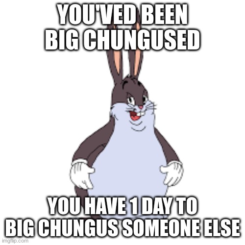 YOU'VED BEEN BIG CHUNGUSED; YOU HAVE 1 DAY TO BIG CHUNGUS SOMEONE ELSE | made w/ Imgflip meme maker